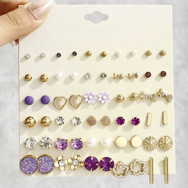 Cross-Border Popular 30 Pairs of Earrings, Heart Earrings, Earring Combination Set, Light Luxury Earrings, Simple Alloy Earrings Wholesale