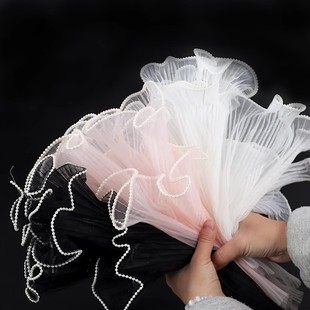 Pleated spray yarn packaging material Flower Wave mesh flower shop supplies Pearl spray yarn rose bag flower mesh