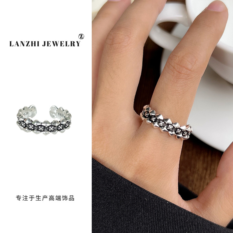 Lan Zhi 925 anillo de plata esterlina personalidad punk exagerado diseño joyería hip hop anillo abierto no desvanecimiento nicho