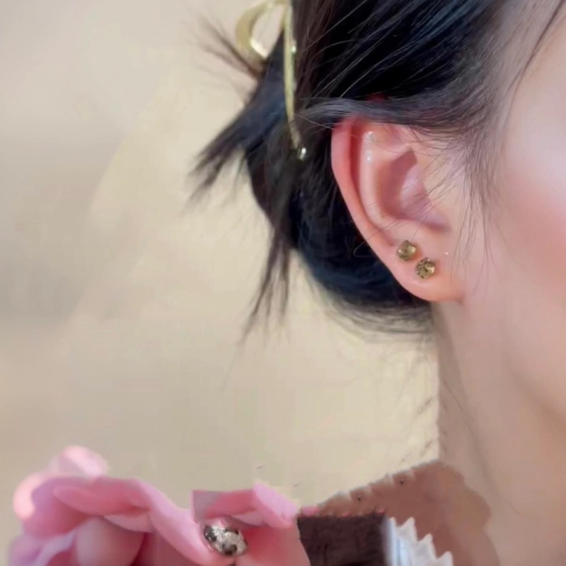 简约百搭茶色方形耳钉女气质小巧精致耳饰［一对装］|undefined
