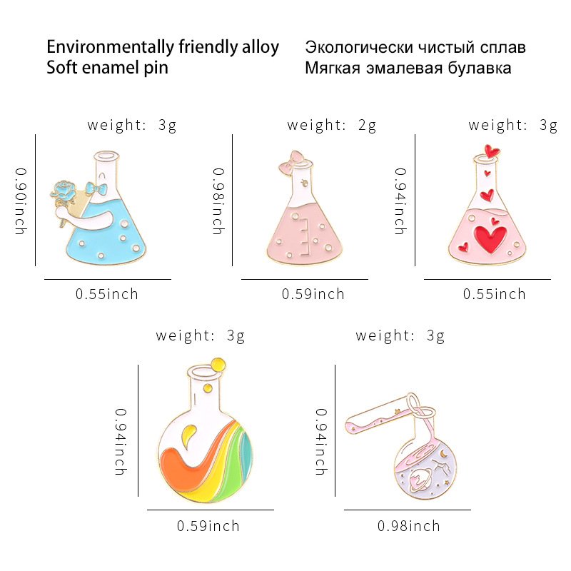 New Creative Cartoon Chemical Equipment Love Rainbow Test Tube Bottle Series Shape Dripping Brooch Bag Badge display picture 19