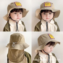儿童遮阳帽春夏季薄款披肩大檐宝宝渔夫帽男女童韩版出游沙滩帽潮