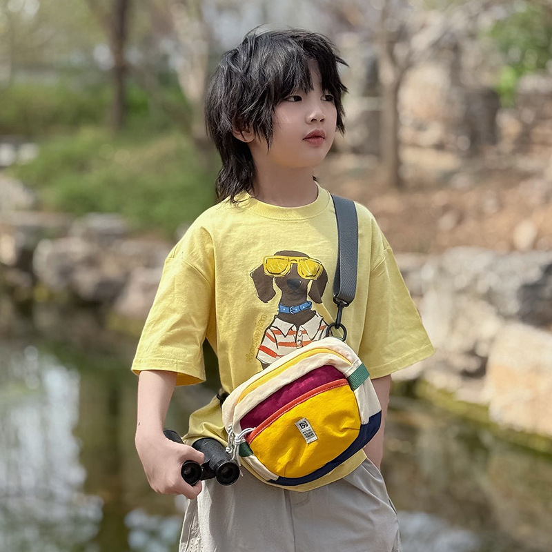 Fashionable dopamine color-blocking children's chest bag, single-shoulder crossbody bag, lightweight outdoor sports bag for boys and girls, trendy cycling bag