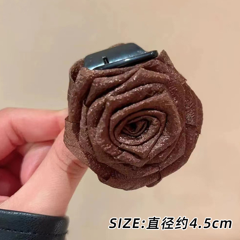 美拉德干枯玫瑰花朵抓夹复古后脑勺盘发大号发夹高级感鲨鱼夹发饰|undefined