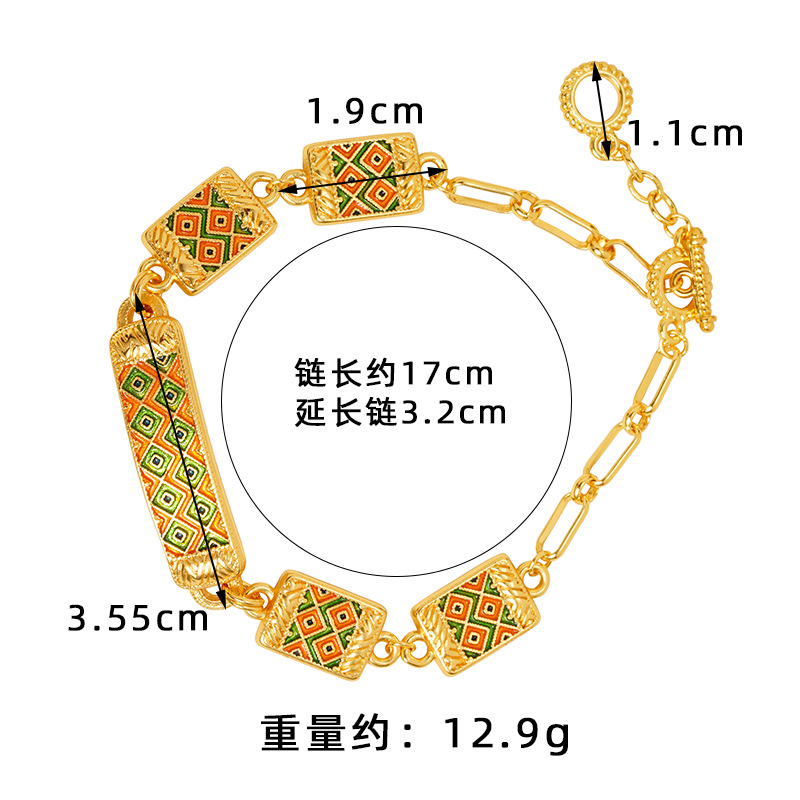 Vietnam Shajin retro estilo étnico goteo aceite patrón de diamante pulsera geométrica diseño de nicho sentido femenino durante mucho tiempo joyería de color