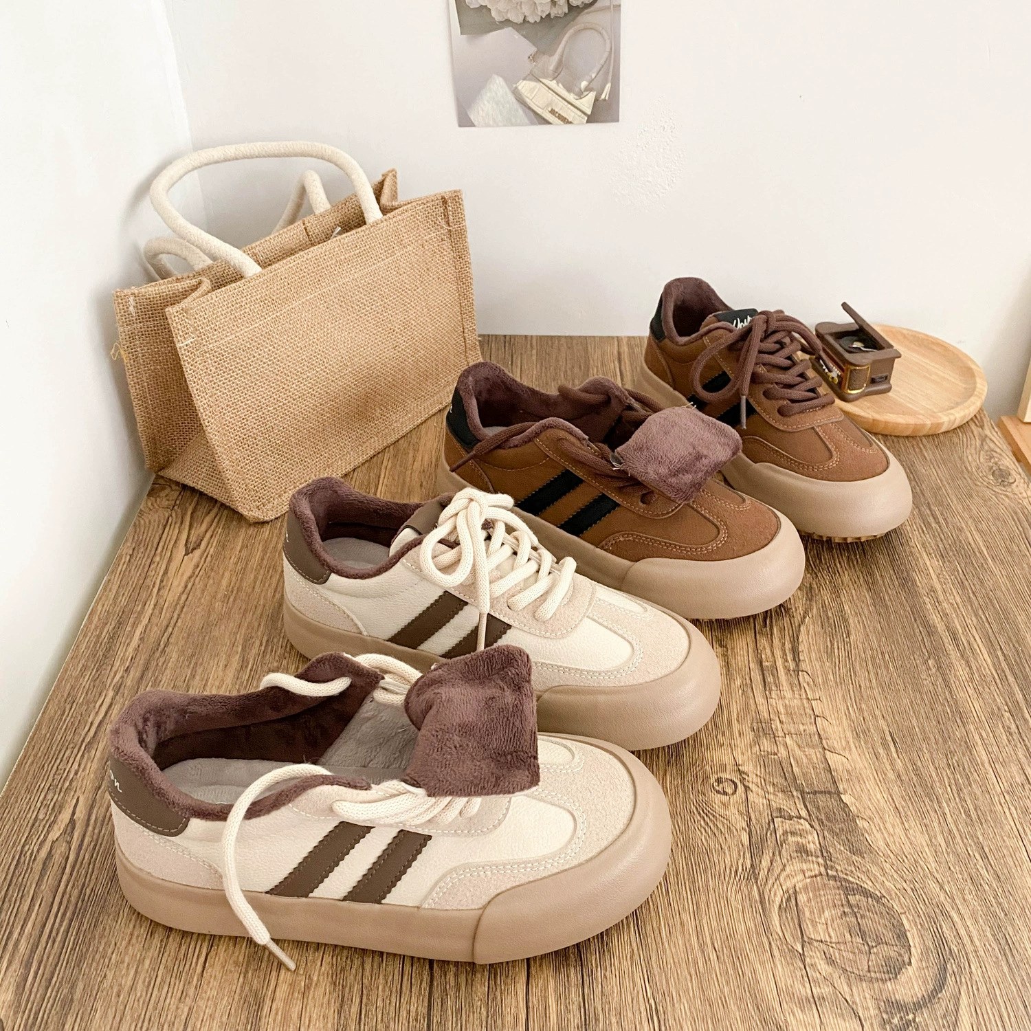 6355 бархатная/латексная стелька/толстая подошва немецкая обувь женская зима 2024 новая дикая доска обувь хлопковая обувь два хлопка