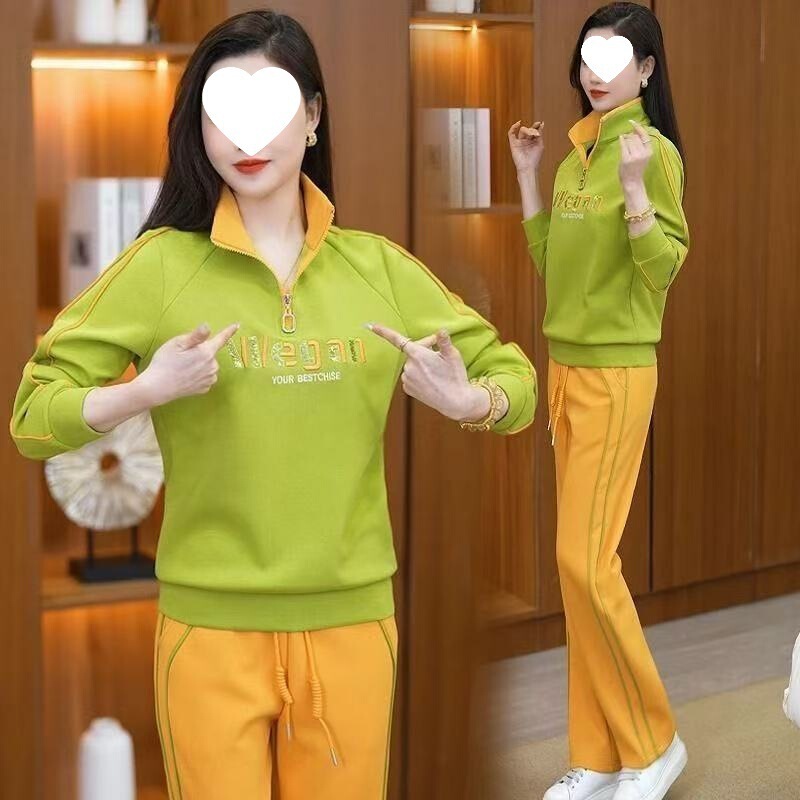 Casual Sportswear Suit for Women 2025 Spring and Autum New Style Fashionable and Age-Reducing Long-Sleeved Stand-Up Collar Sweatshirt Two-Piece Set