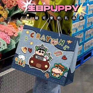New Cartoon Denim Small New Handbag Cardboard Thickened Large Capacity Cute Creative Portable Storage Cartoon Ins