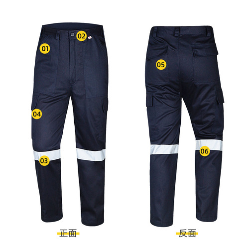Pure cotton reflective strip labor protection overalls men's construction site loose multi-pocket multi-pocket large pocket overalls pants