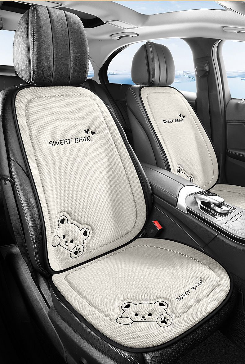 Seat cushion, linen single-piece seat cover, rear seat cushion, suitable for all seasons, cartoon design, for car interiors, for women