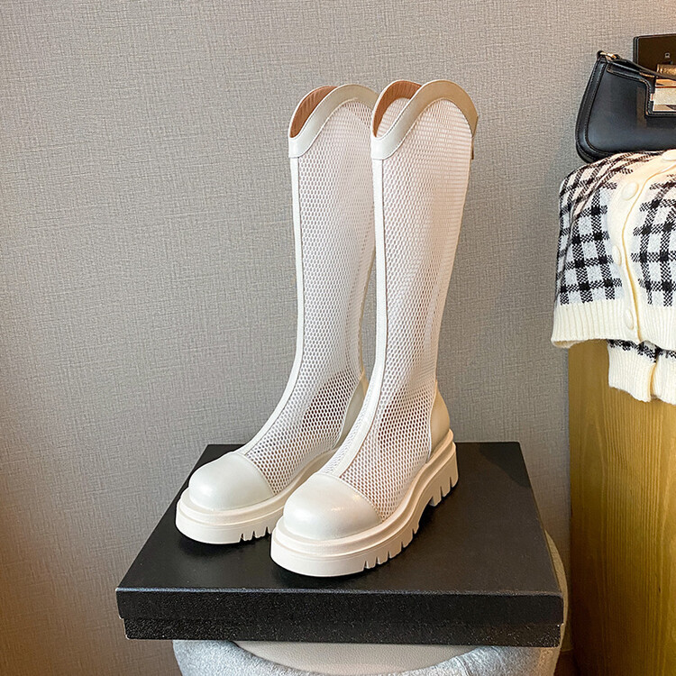 Boot nữ da lưới thoáng khí mùa hè, đế dày rỗng, ống rộng cho chân to — Màu nâu ống lớn, Màu đen cổ ống lớn, Ống nhỏ màu đen, Ống nhỏ màu be chi tiết 109