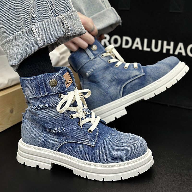 Herrenschuhe neue Herrenschuhe Martin Stiefel schwarzes Leder High Top Style Motorradstiefel Paar Stiefel_voghion.com