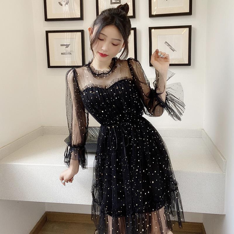 2026 Spring/Summer Star Sequin Fairy Dress with Mesh Bell Sleeves, High Waist Tie, Loose Fit Fairy Puffy Dress 2026 Spring/Summer Star Sequin Fairy Dress with Mesh Bell Sleeves, High Waist Tie, Loose Fit Fairy Puffy Dress