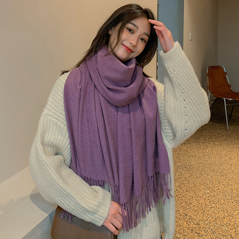 マフラーの女性の冬の新型ウールはカシミヤのマフラーの純色に似せています。|undefined