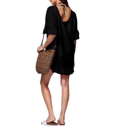 Summer UV Protection Women's Solid Color Sun Protection Shirt V-Neck Bikini Cover-Up Loose Shirt