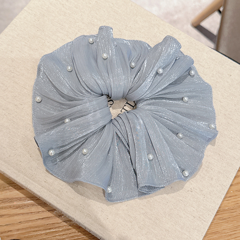 367 스트리머 거즈 주름 머리끈 20CM-블루그레이