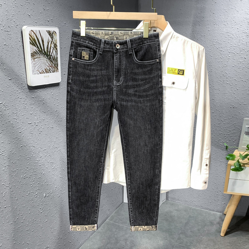 High end and minimalist pants, comfortable and versatile printed straight leg pants, blue new fashionable men's jeans_voghion.com