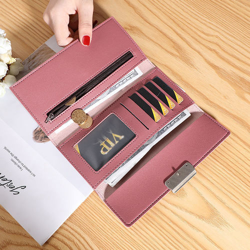  New Women's Wallet Korean Style Three-fold Long Checkered Buckle Clutch Multi-Card Slots Pu Leather Wallet Card Bag