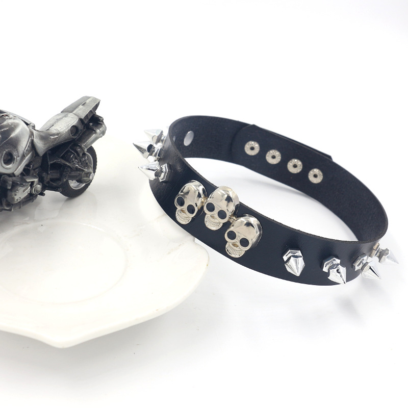 Skull Pattern Punk Skull Pu Leather Alloy Choker Wholesale