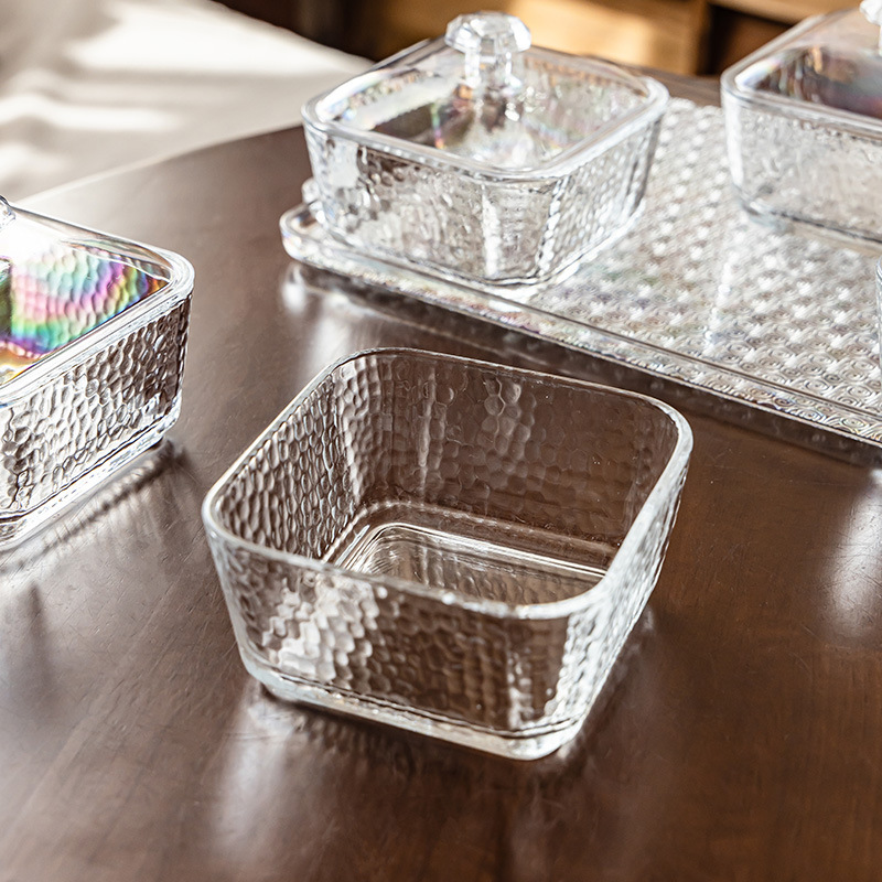 Luz de lujo de alta calidad cubierta de cinta de vidrio refrigerio plato de frutas plato de postres casero sala de estar fruta seca plato de bocadillos