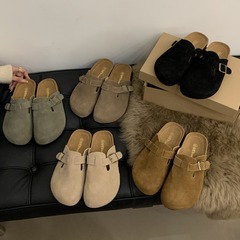 KAMIYA厚底磨砂真皮勃肯鞋包頭半拖鞋女外穿2024年新款休閒半拖