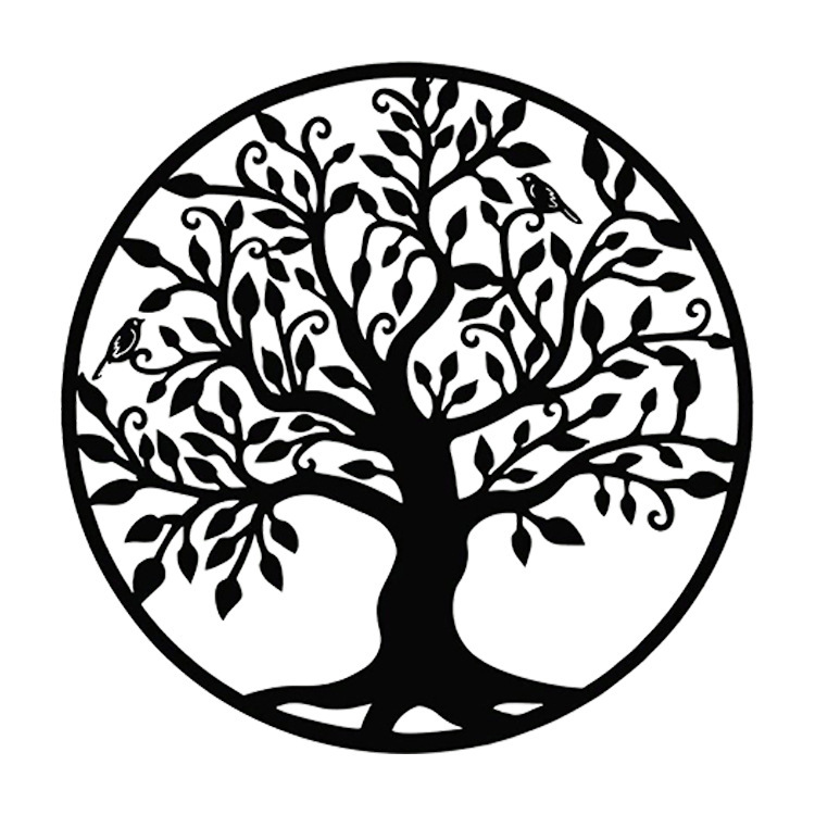 Decoración de pared de árbol de la vida de metal, arte de silueta para regalo de interior, regalo al aire libre, decoración del hogar y jardín (negro, 30x30cm)