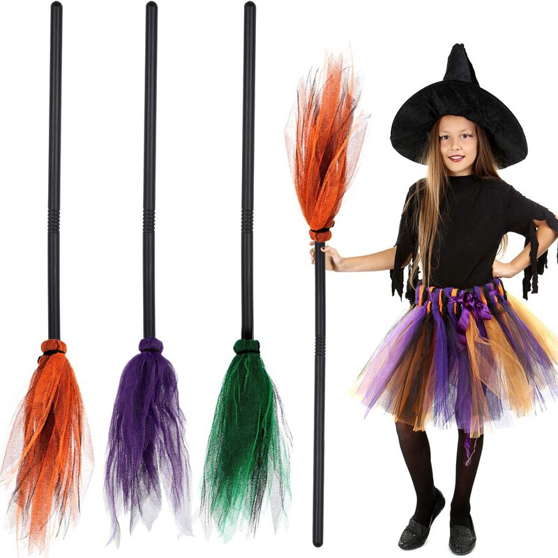 Halloween Witch Broom Convenient Removable Luminous Led Light Ghost Festival Children's Party Decoration Funny Broom