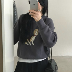 韩系减龄卡通小狗软糯套头毛衣女秋冬新款宽松百搭休闲针织衫上衣