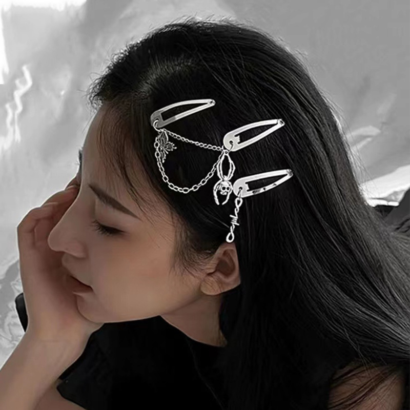 Punk Dark Style Butterfly Spider Skull Pendant Chain Hairpin ins Style Cool Cool Bangs Side Clip BB Clip