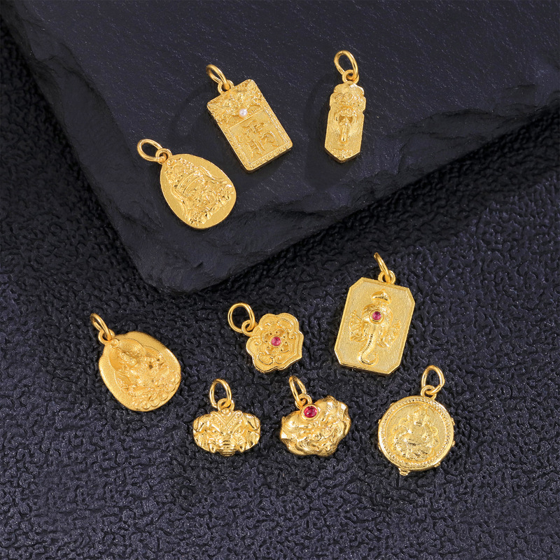 S925 sterling silver gold-plated eight guardian god drop pendant twelve Zodiac Buddha pendant diy accessories