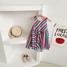 包邮夏季清仓特价1965 彩色条纹露背爱心女童连衣裙