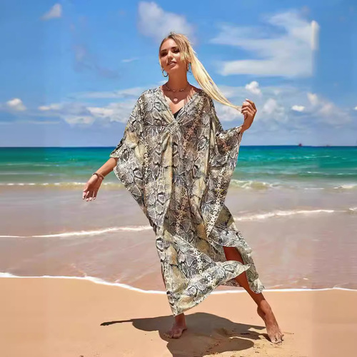 Plus-size women's zebra print middle weave extra large beach poncho dress for vacation
