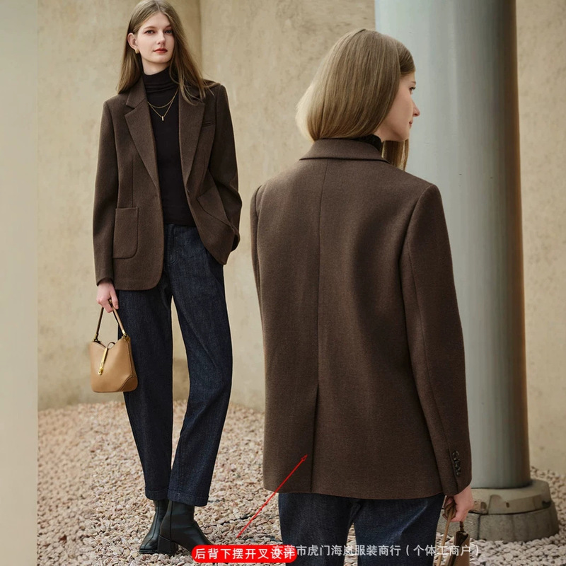 Women's brown blazer, 2026 new spring and autumn collection, stylish and elegant for the office, slim-fit, sophisticated and high-end Women's brown blazer, 2026 new spring and autumn collection, stylish and elegant for the office, slim-fit, sophisticated and high-end