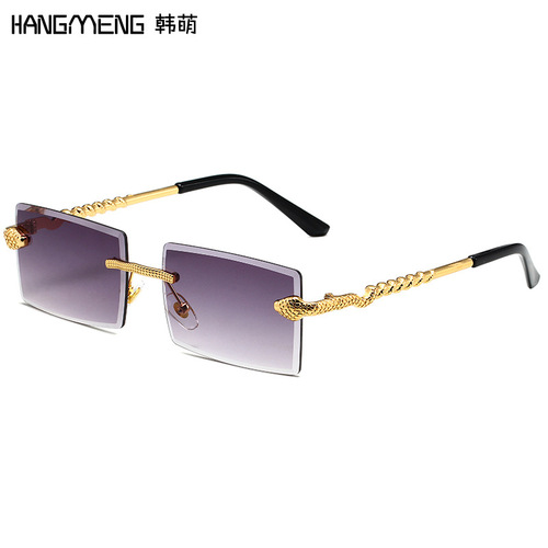 New European and American rimless square glasses, snake-shaped metal cut-edge sunglasses, personalized fashion street style sunglasses cross-border