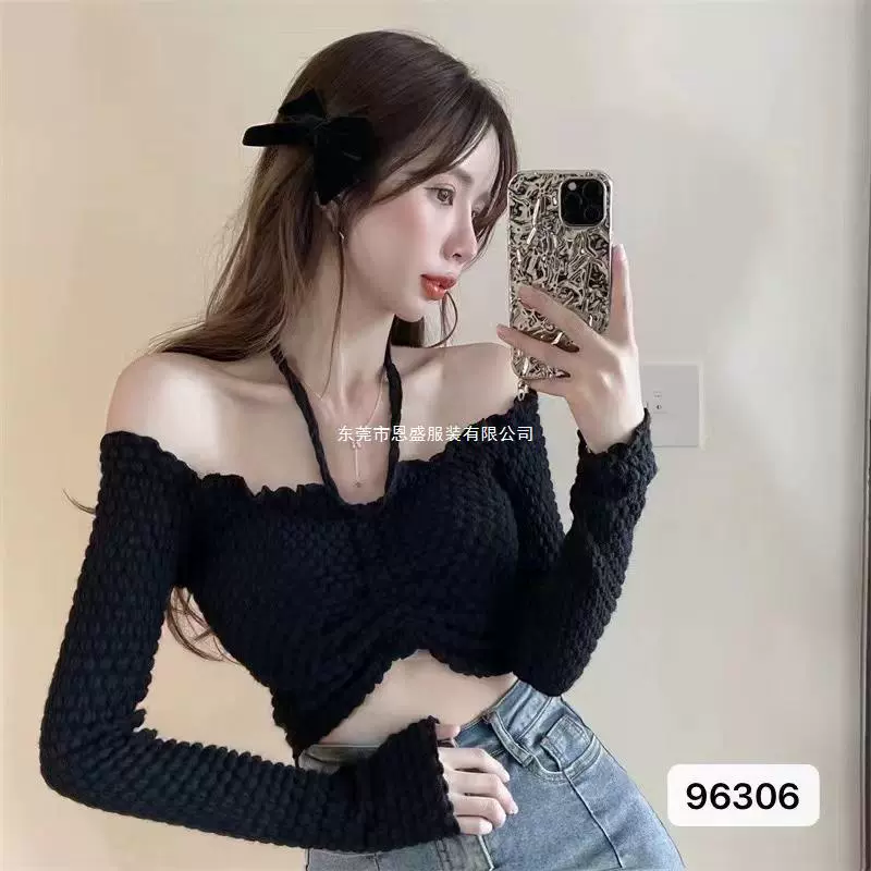 Autumn sexy elastic thin short long-sleeve, Chanel style, drawstring