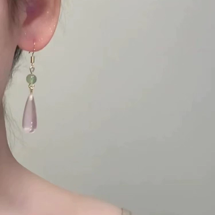 Снипперы-фиалки? Drop Jasper Earrings, ретро-китайский стиль, варианты заушины и клипса, 4.5 см