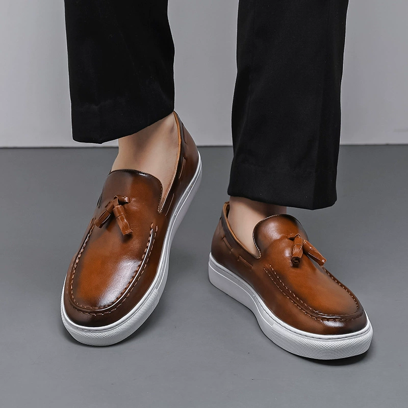 Новая весна и осень 2025 года трансграничная мужская обувь большого размера с кисточками маленькая кожаная обувь 48 ярдов модная кожаная обувь повседневная обувь