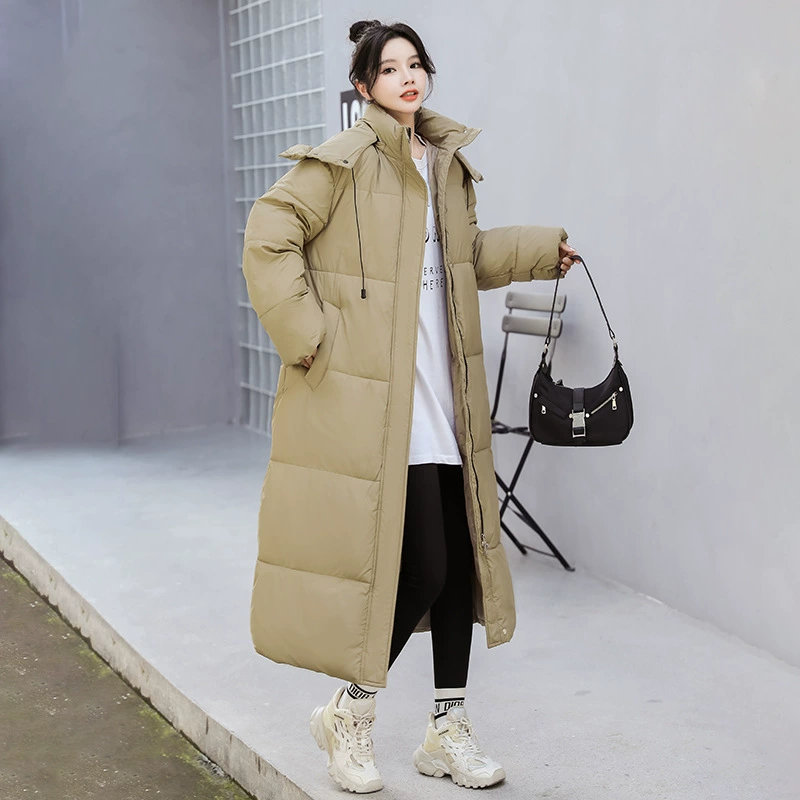 Сверхдлинная куртка с хлопковой подкладкой до щиколотки, Женское зимнее пальто до колен, новинка 2023 года, свободное пуховое пальто в Корейском стиле с хлопковой подкладкой