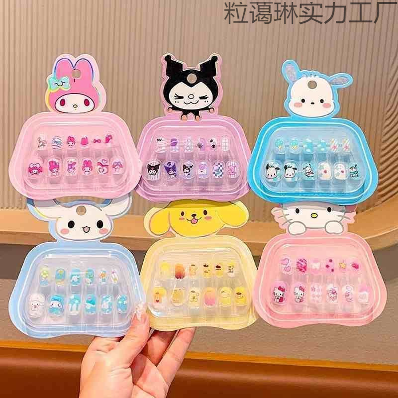 Children's Nail Stickers Wearable Nails for Girls Sanrio Patches Cute Girls Wearable Nails Colorful Jelly Manicure Nails