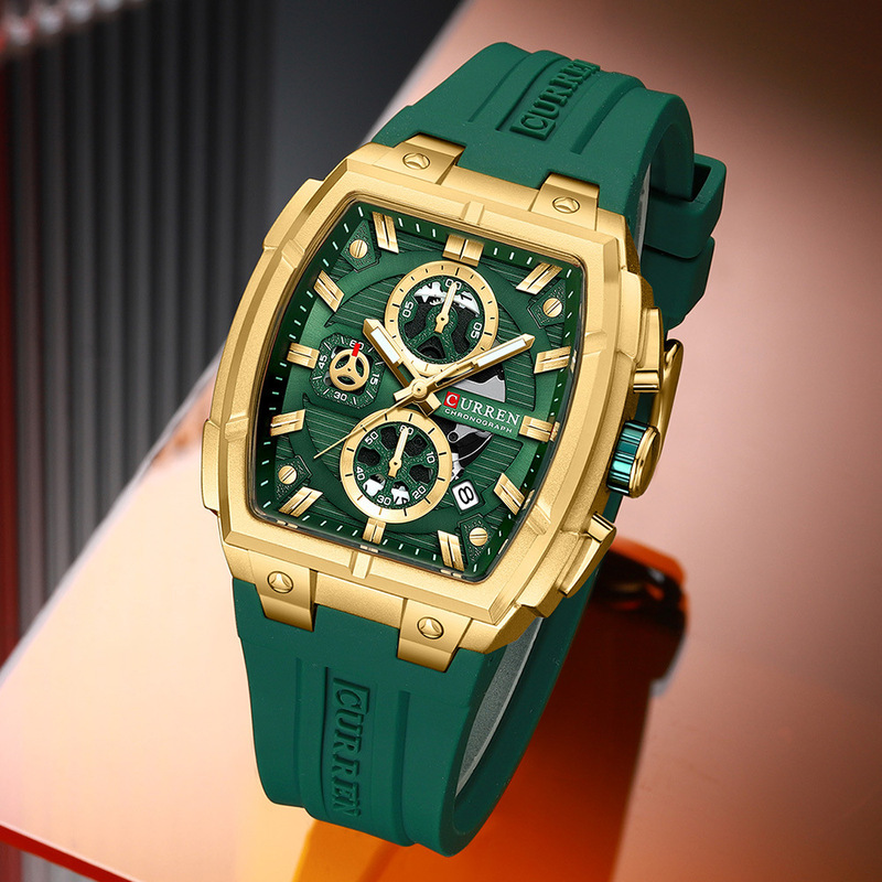 CURREN 8488 Men's Watch Waterproof Rubber Strap Calendar Six-Hand Chronograph Quartz Wristwatch Student Men's Watch