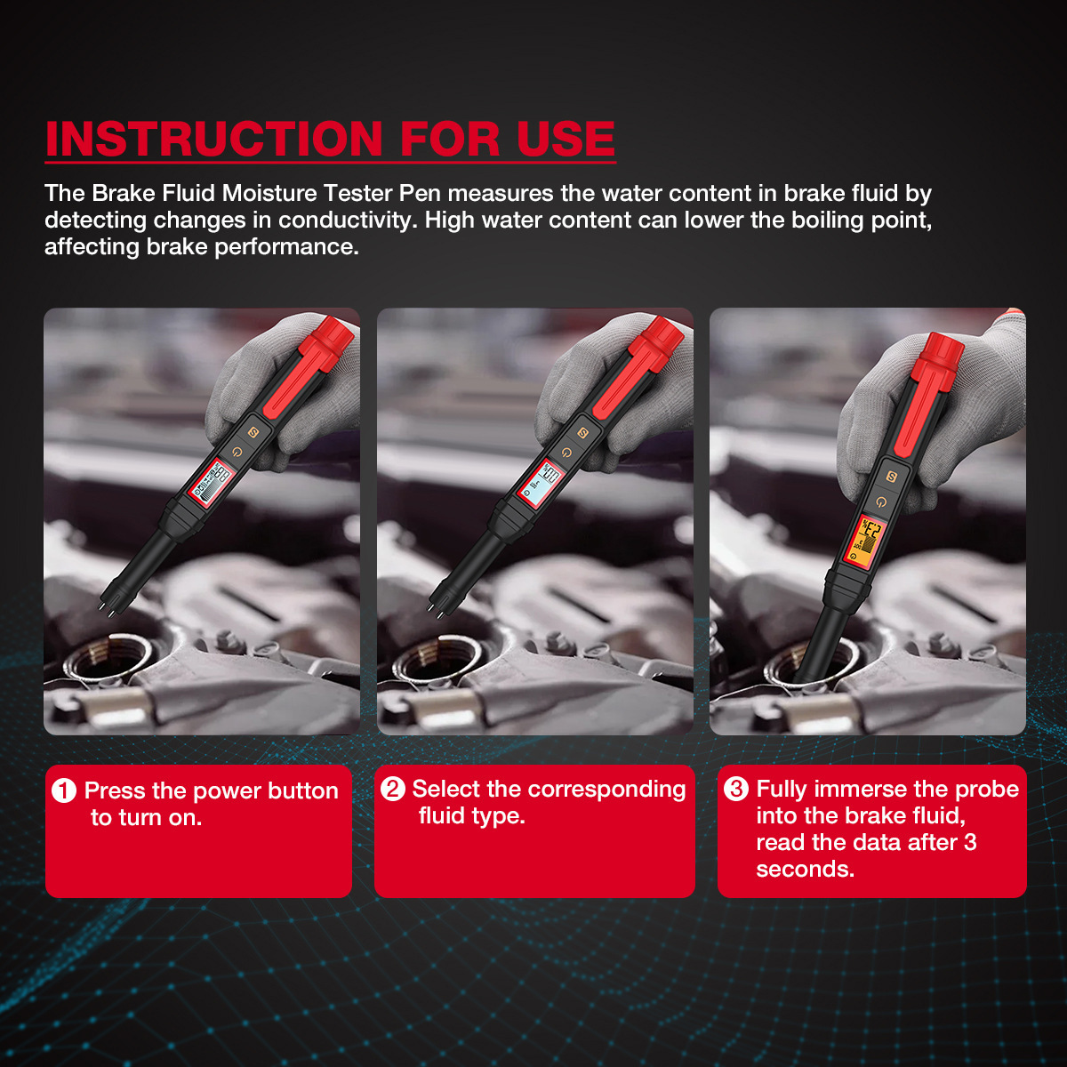 HABOTEST Brake Fluid Water Content Tester HT662/663/663L High-Precision Digital Display Auto Repair Tool