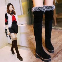 兔毛厚底粗跟长筒靴女过膝靴冬季加绒高跟女靴外贸大码女鞋代发