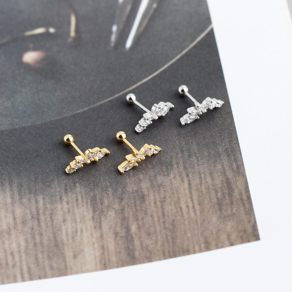 Fashion Geometric Sterling Silver Inlay Artificial Diamond Ear Studs 1 Pair