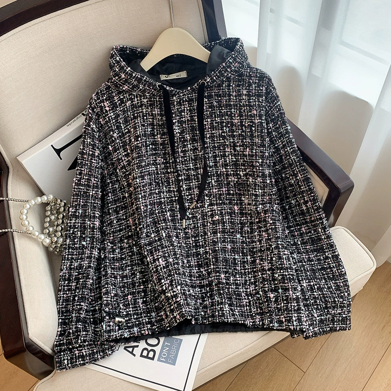 Прямые поставки от производителя: женская одежда больших размеров, оптом, пуловер, повседневная клетчатая толстовка с капюшоном в стиле знаменитостей, 1883