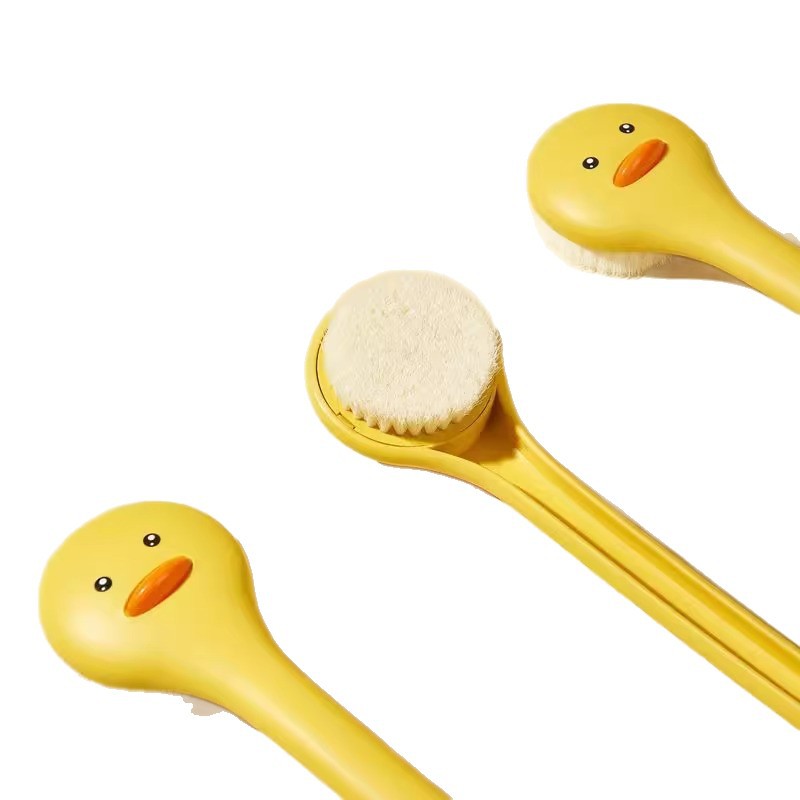 Pequeño pato amarillo cepillo de baño de pelo suave cepillo de baño de dibujos animados lindo frotar la espalda para adultos y niños artefacto de frotamiento de mango largo al por mayor