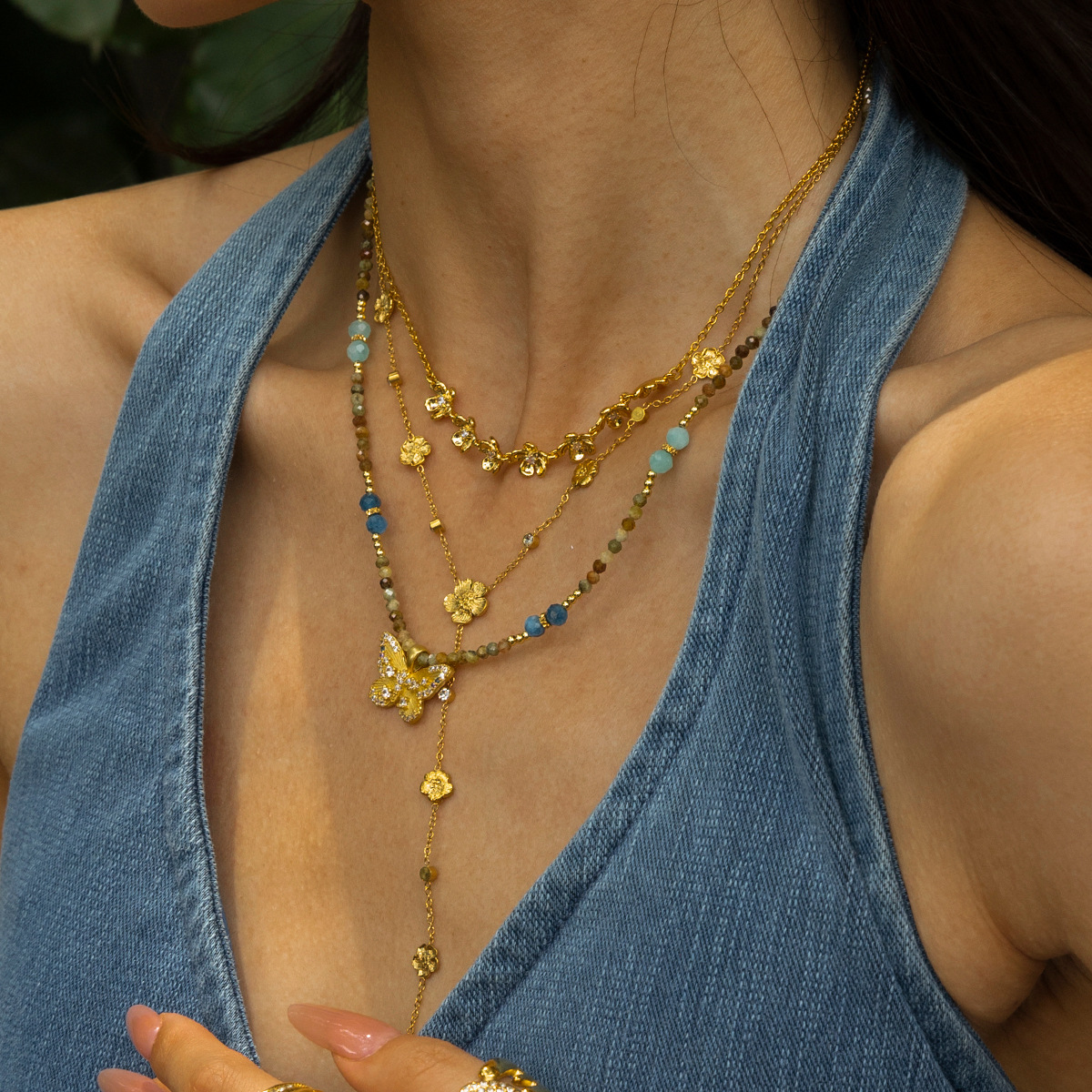 Tiana flores de acero inoxidable collar dulce y cool chica caliente viento de mariposa de flores collar de collar de joyería transfronteriza