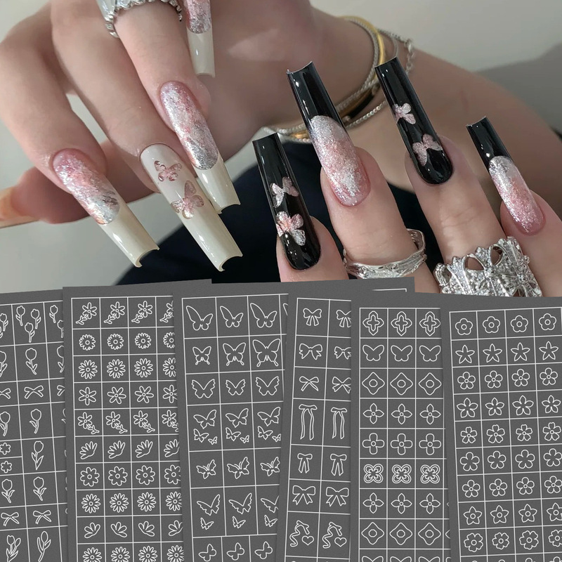Foreign Trade European and American Transparent Spray-Painted Dual-Use Nail Stickers with Butterfly, Heart, and Flower Spray-Painted Designs, Auxiliary Nail Stickers
