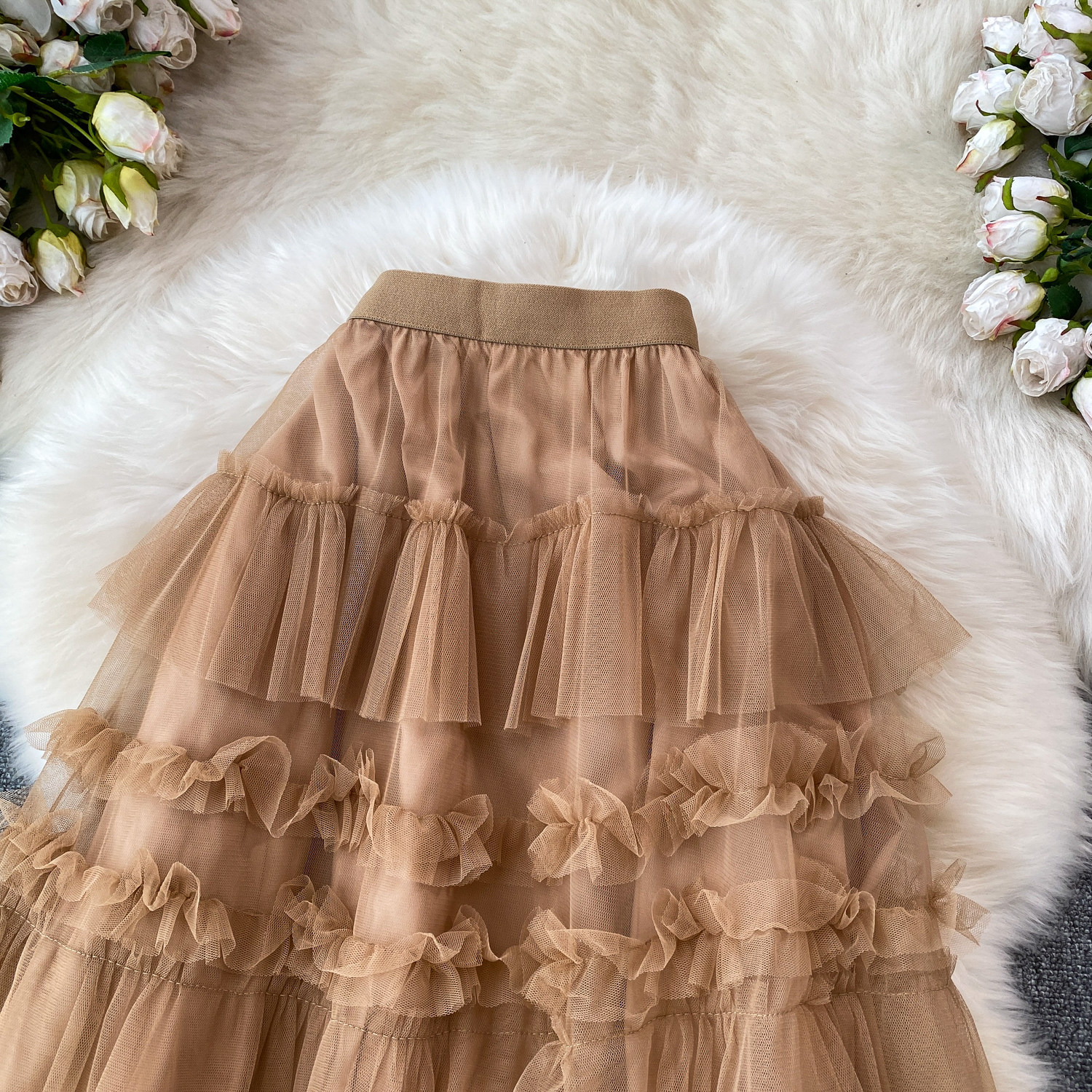 Ethereal Cake Skirt For Women Sweet Bow Mesh Puffy Ruffle Skirt Youthful And Gentle Style New_ecoleips.com
