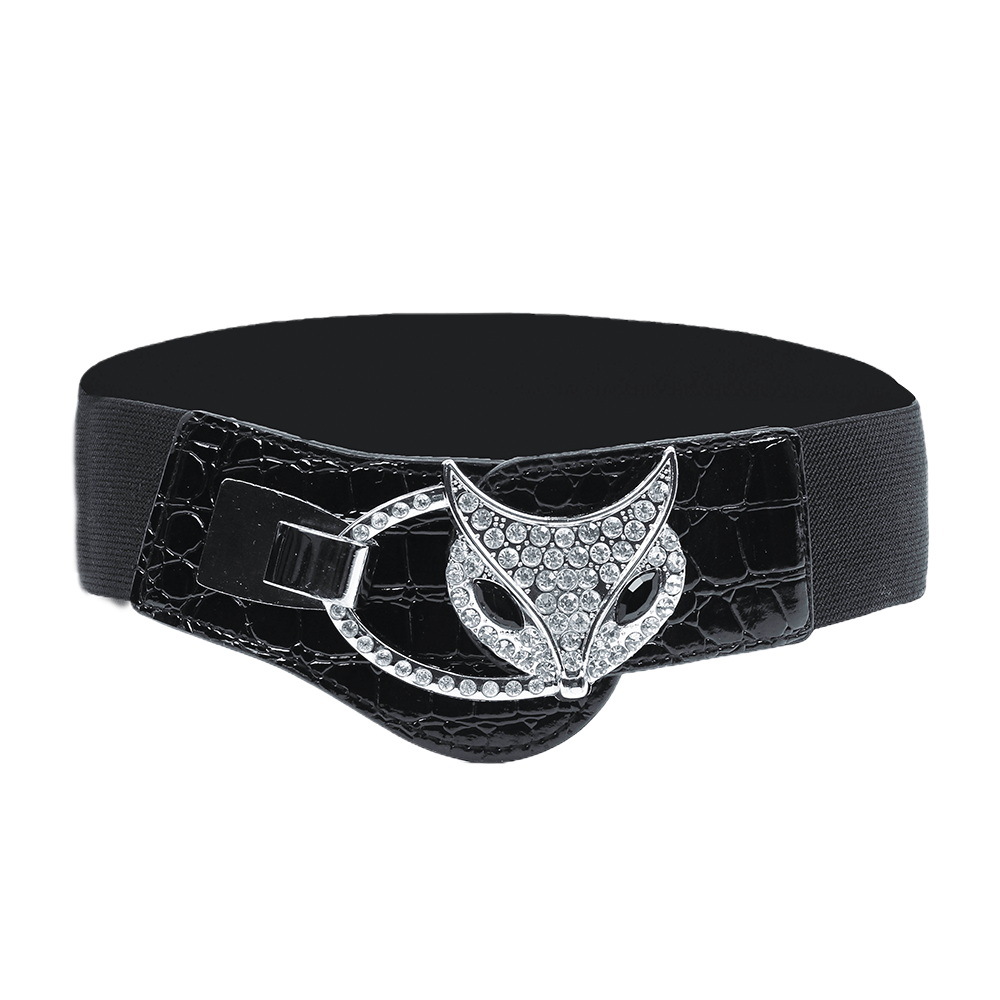 Cintura larga elastica nera alla moda da donna con decorazioni di diamanti, vestito, cappotto, chiusura in vita, strass, ragazza alla moda e paffuta_voghion.com