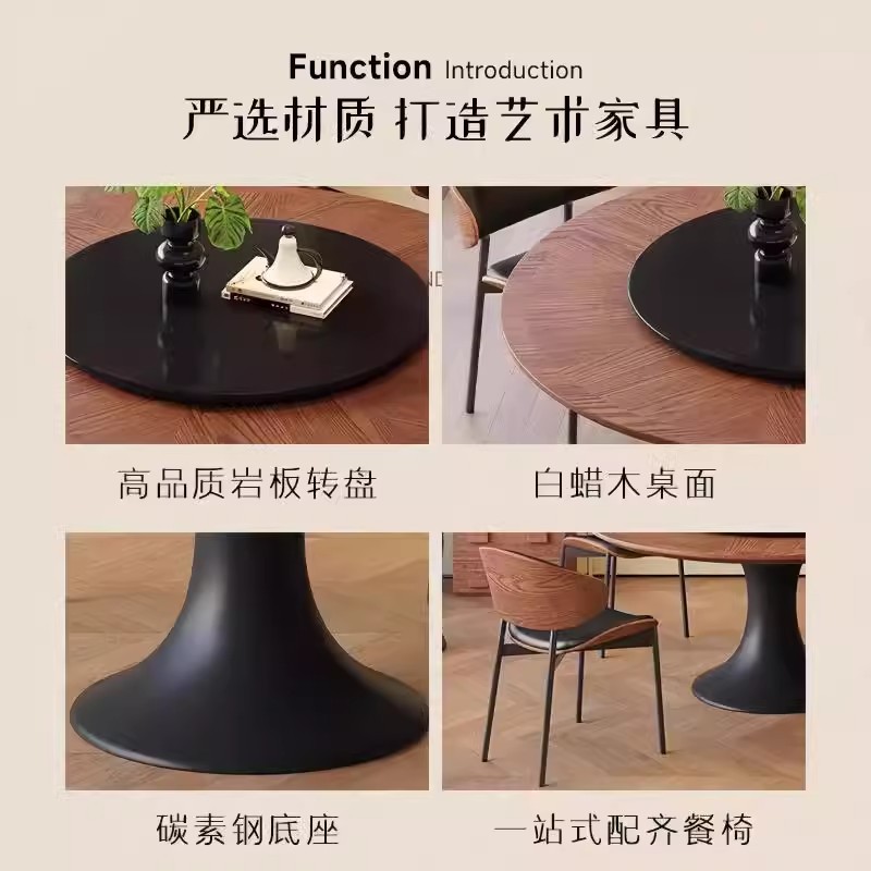 Mesa de comedor redonda retrógrada francesa 2024 nuevo estilo de madera maciza estilo americano estilo medieval negro de alta calidad